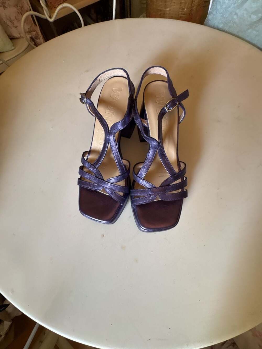 Wonders Isis Dusk M-5320 Strappy Metallic Leather Block Heel Sandals